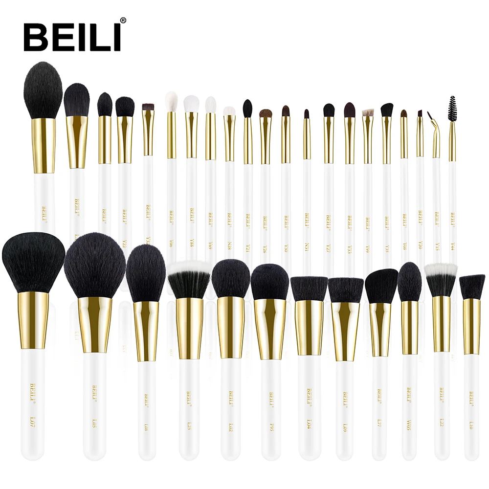 

BEILI high end Pearl White makeup brush 7-32pcs a set High quality Goat Pony Synthetic hair customized logo powder brush