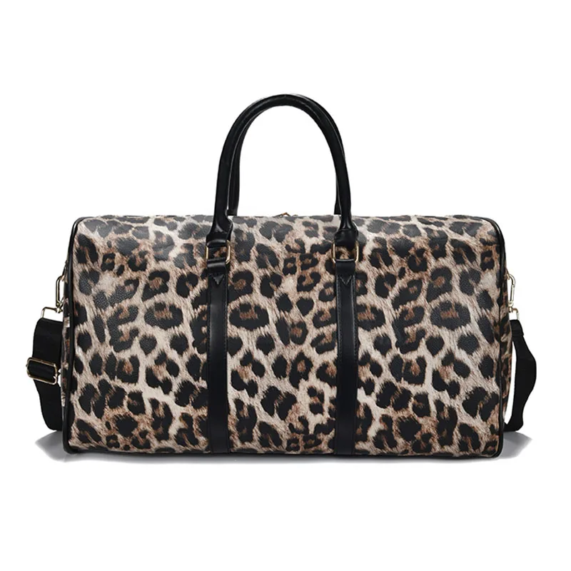 

2021 New Fashion Leopard Print Travel Bags Luggage for Women Portable Large Capacity Luggage Shoulder Bag Handbags, Black, yellow