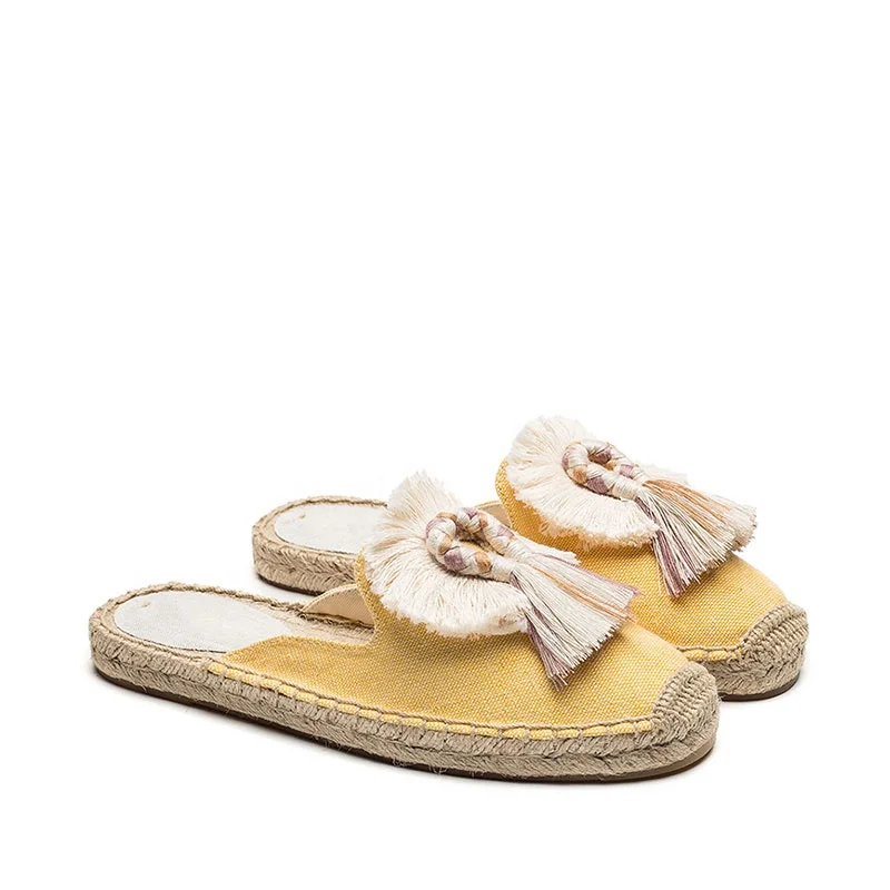 

Candy Color Summer Slip On Tassel Shoe Straw Shoes Slippers New Slipper Sandal, Yellow or blue