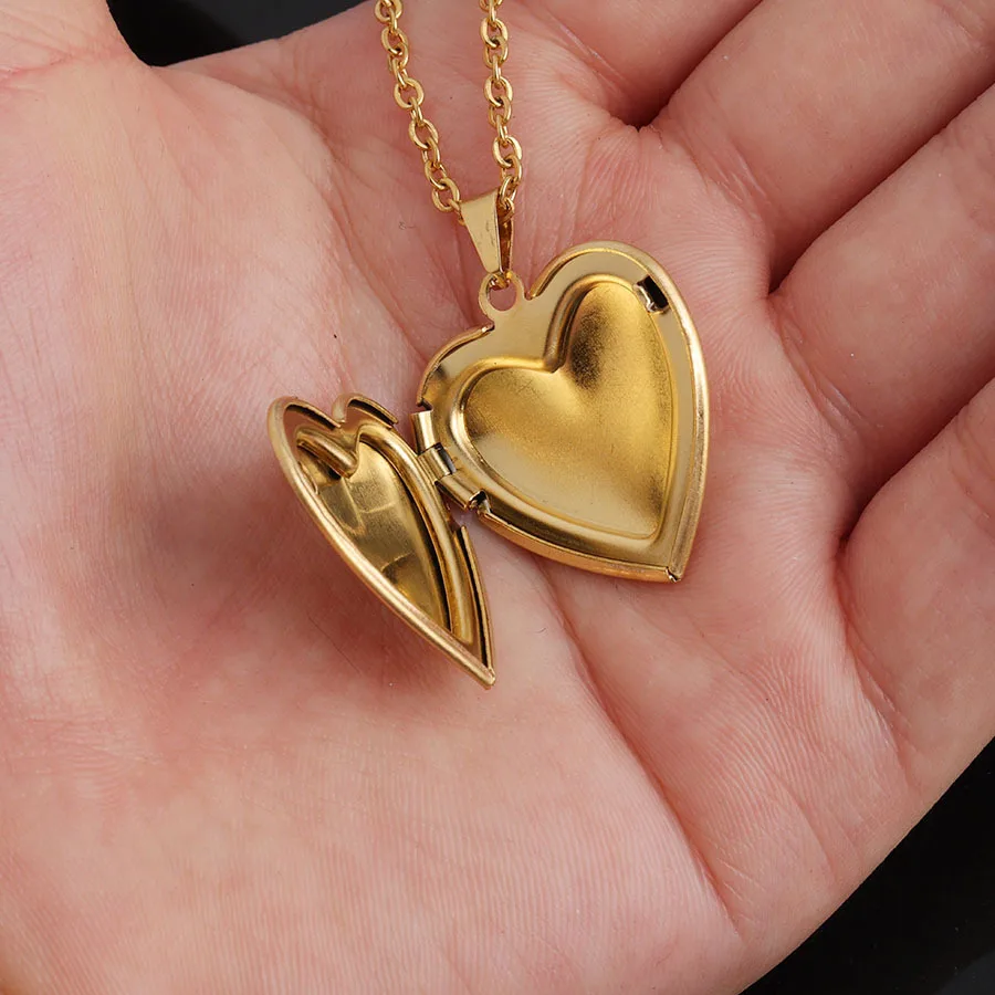 

Mirror Polish Stainless Steel Locket Necklace Pendant Lockets For Photos Pendants Love Heart Photo Frame Memory Necklaces