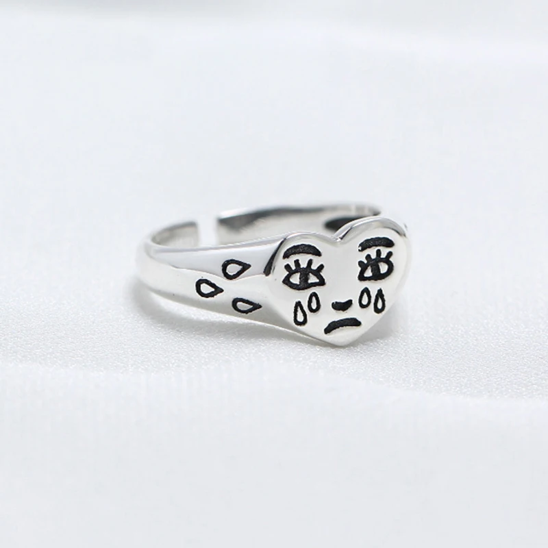

Creative Cry Face Silver Rings for Women Fashion Open Resizable Ring Bar Night Club Jewelry