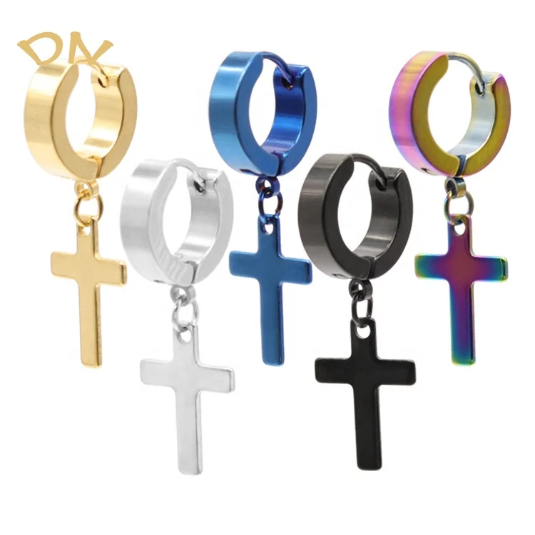 

Dina Hip Hop Punk Single Piece 316L Stainless Steel Cross Stud Earring Mens Rock Style Jewelry, As picture