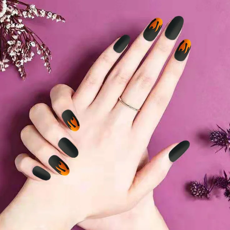 

Black matte flame press on nail tips wholesale press on nails custom press on nails