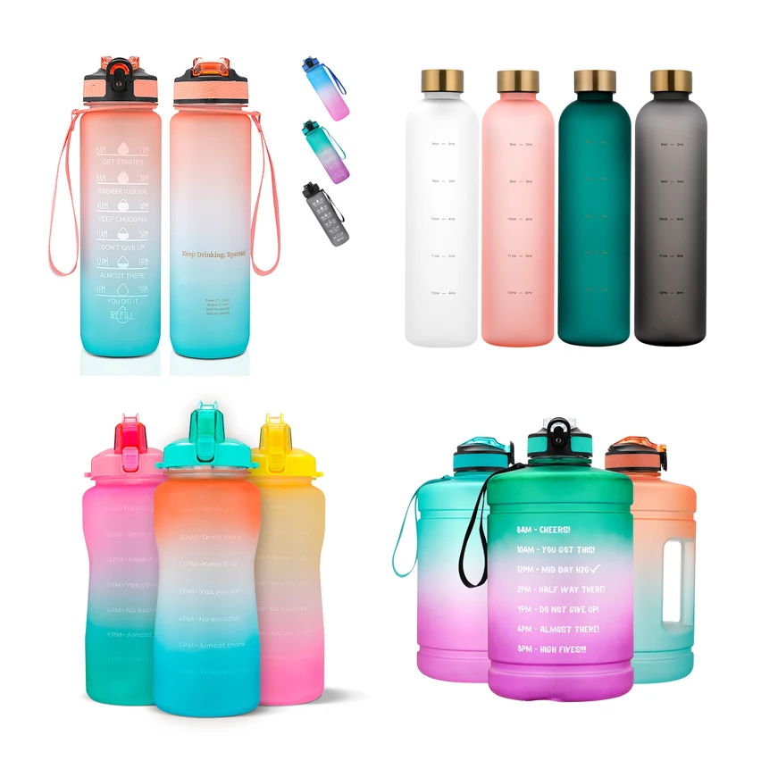 

In stock tritan water Bottle With Time Marker 32oz 64oz 128oz Water Bottles With Times To Drink BPA Free Frosted Plastic, Customized color acceptable