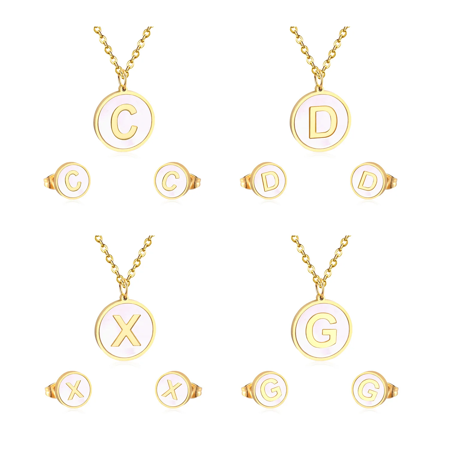 

Letters R Charm Necklace Stainless Steel Earrings Necklace Jewelry Set For Women