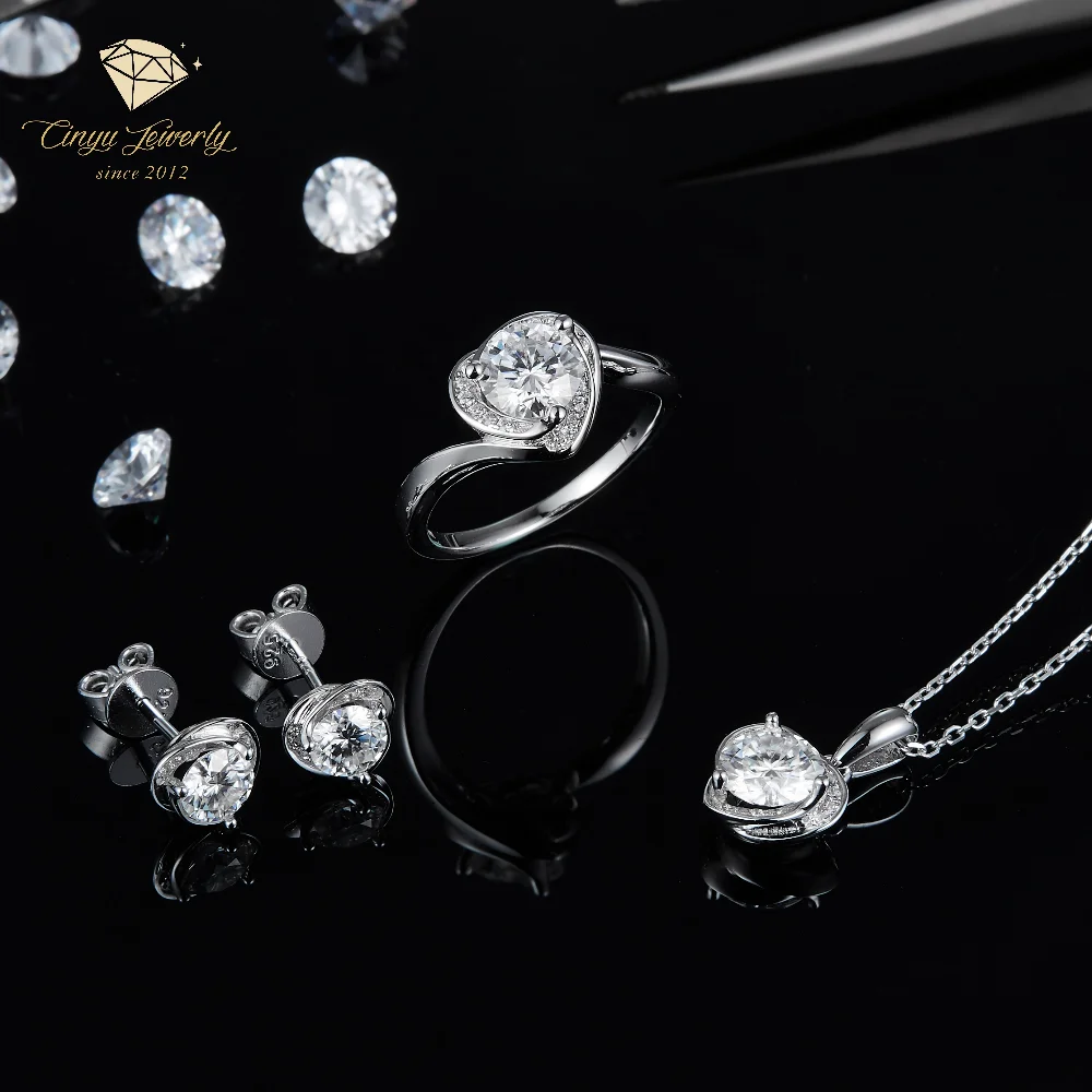 

The love in your heart Earrings Moissanite Ring Necklace Pendent women OEM OED 18k gold plated Jewelry Sets