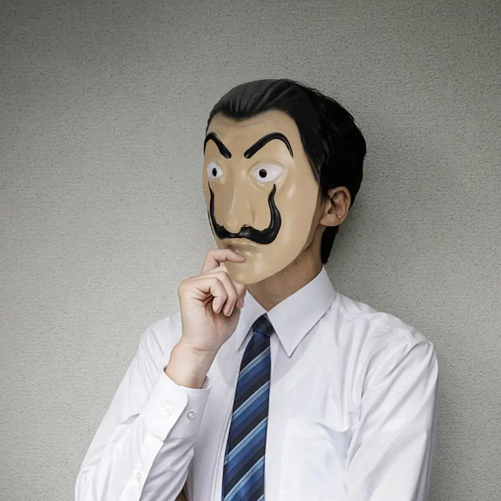 
Molezu Wholesale Custom Halloween La Casa De Papel Face Mask Salvador Dali Cosplay Movie Latex Mask Realistic Party Mask 