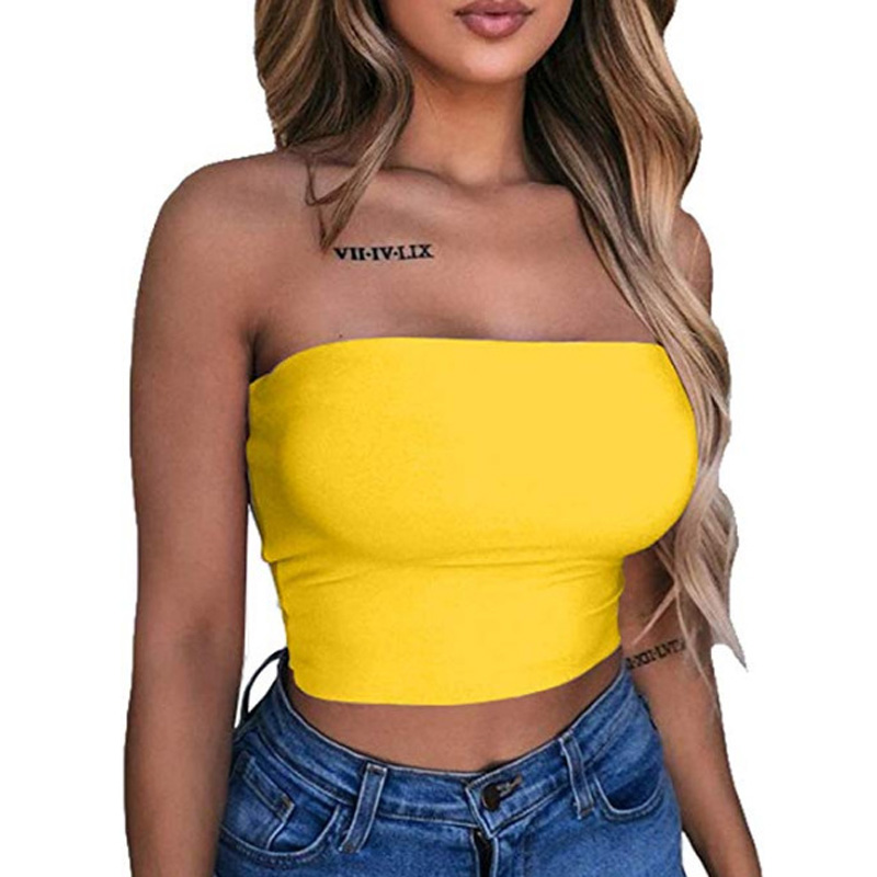 

Strapless tube top classic crop top solid color bandeau top, Multi color