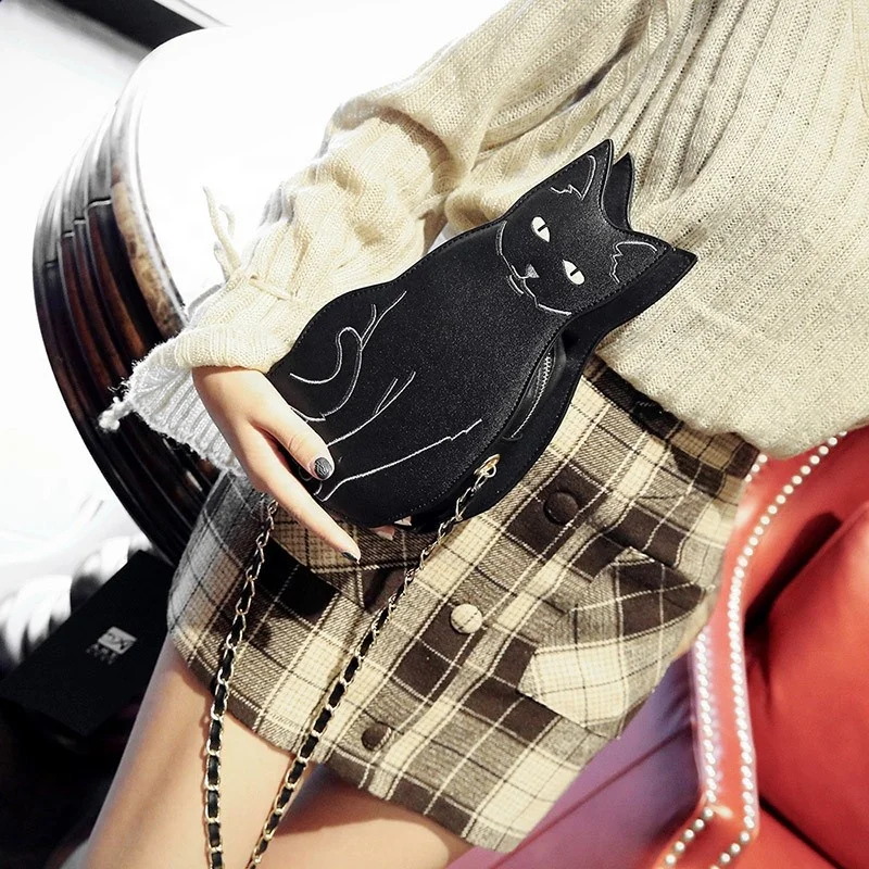 

Hot Fashion Personalized Faux Leather PU Print Cartoon Animal 3D Black Cat Clutch Women Crossbody Small Shoulder Handbag Bag