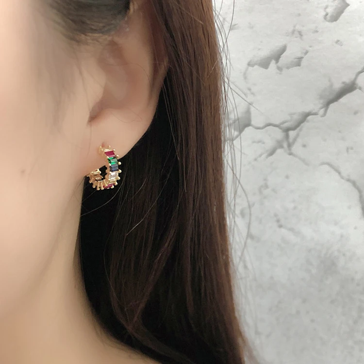 

Rainbow Stone Earrings Huggie Hoop Earrings Sterling Silver 925 Jewellery Earring Women