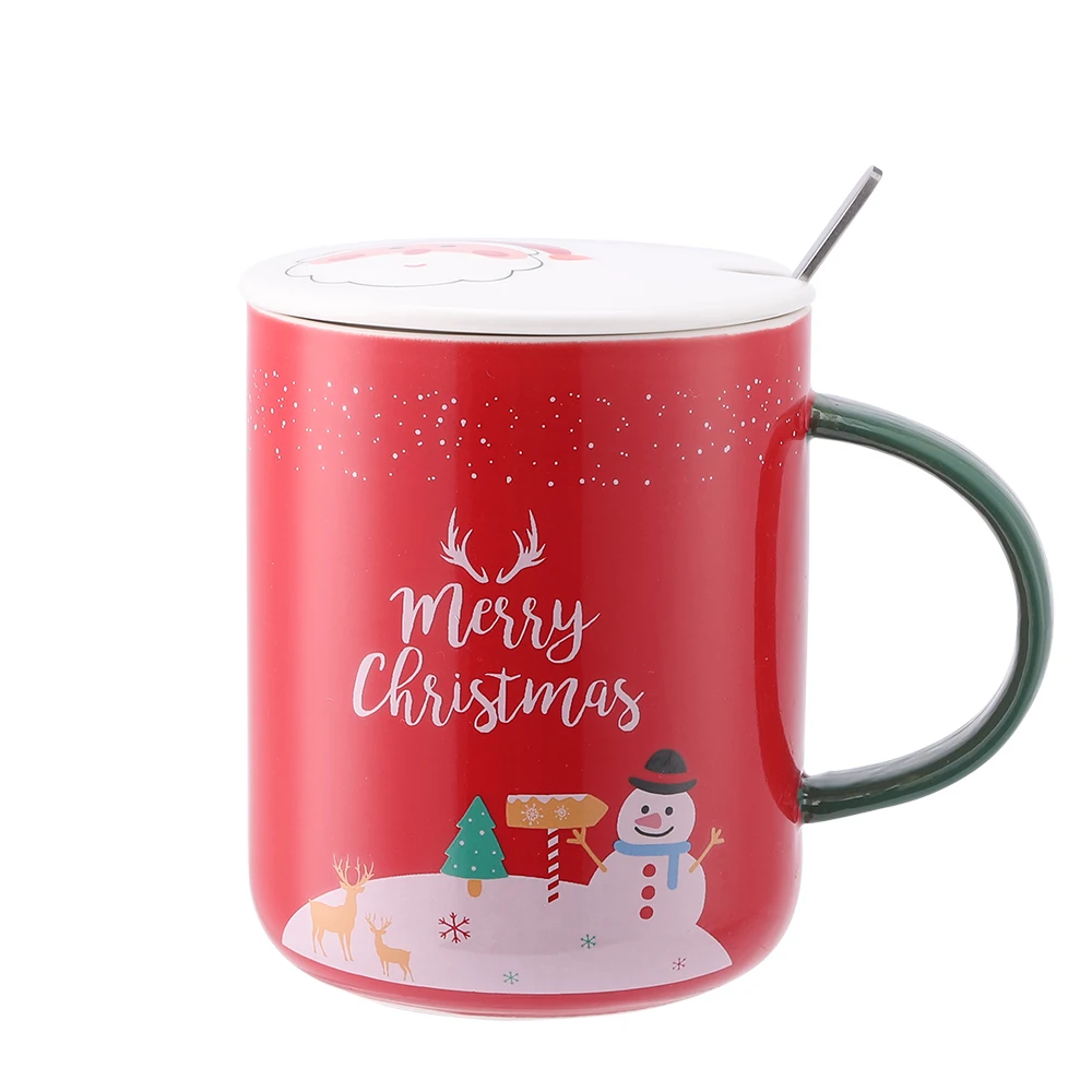 

Hot Selling Novelty Ceramic Coffee Mug with Comfortable Handle Lid Merry Christmas Cups New Year Gift