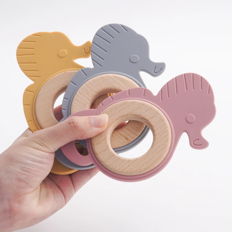 

100% Food Grade Wooden ring Baby Teether Elephant Monkey Stars Fish Animal Weaning baby Toys Wooden Teether