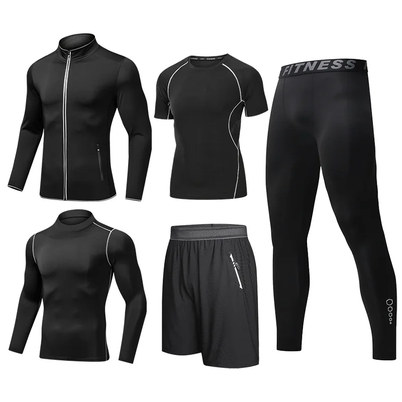 

Custom Jogging Five Pieces Fitness Sets Quick Drying Suits Slim Fit Set Sportswear For Men