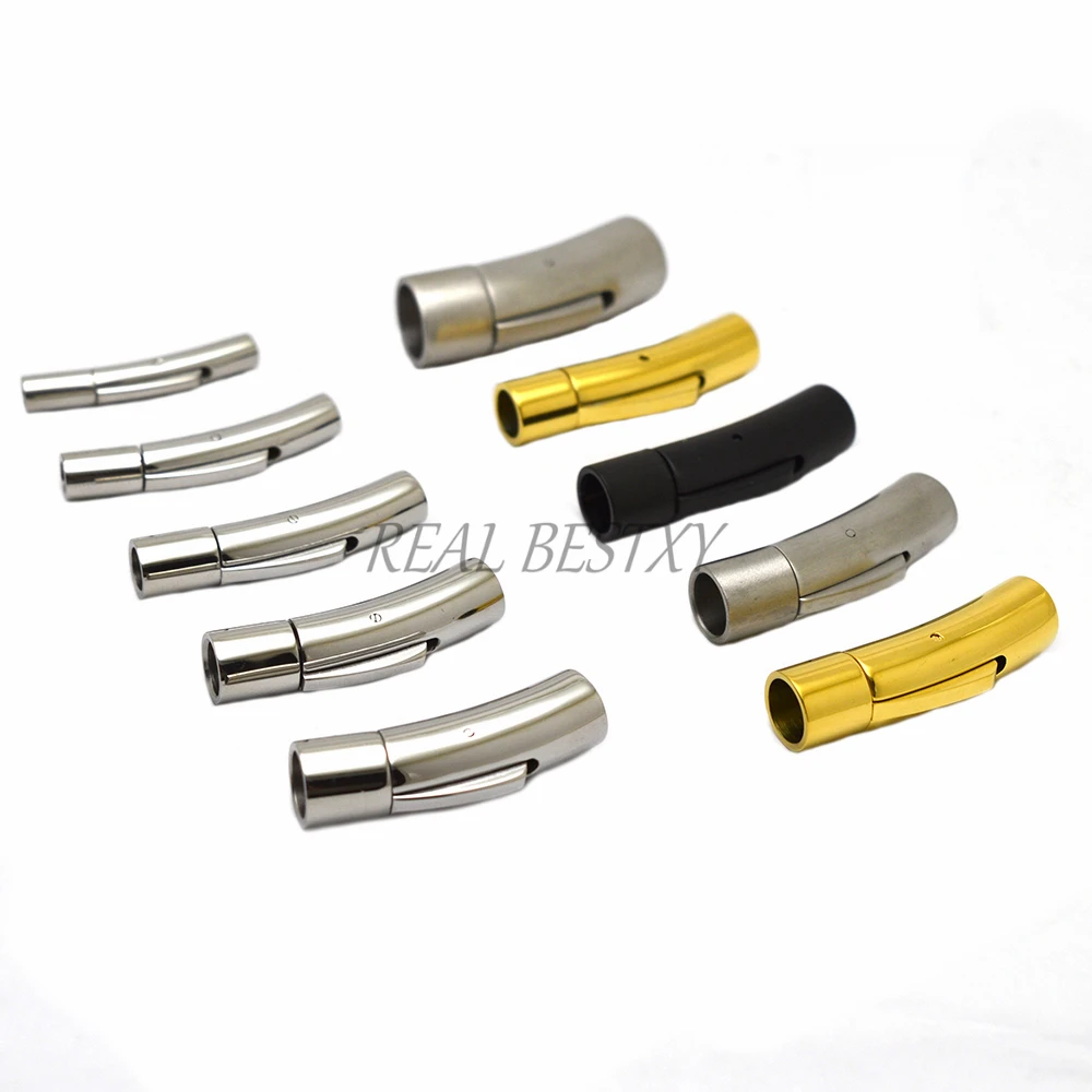 

Stainless Steel Curved Bayonet Clasp Fastener PushLock Lace Buckle Leather Cord Clasps for Bracelet Jewelry Making Accessories, As in picture or customized