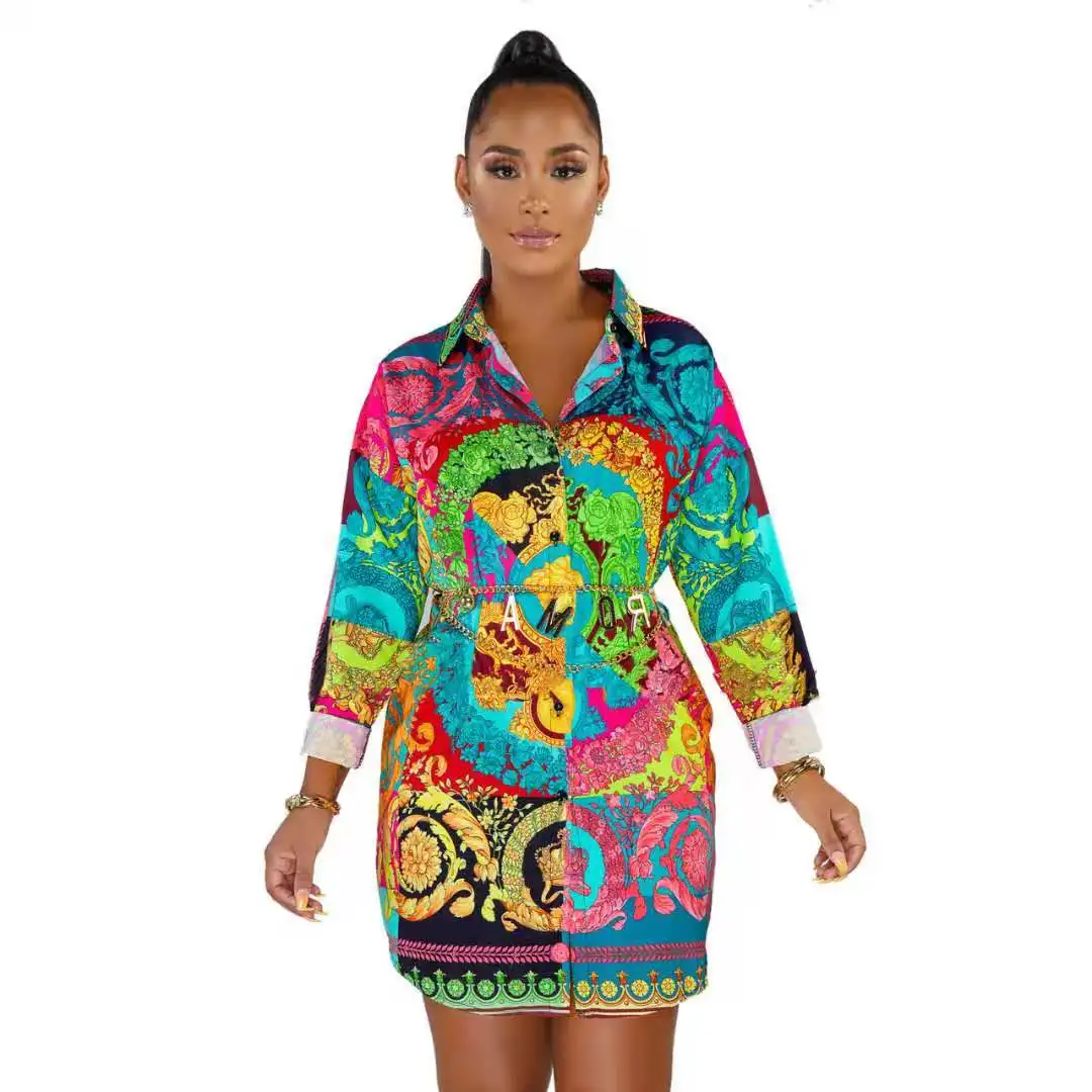 

SMR9402 2019 Women Summer Long Sleeve V Neck Women Blouse Floral Print Colorful Irregular Long Shirts Women Tops