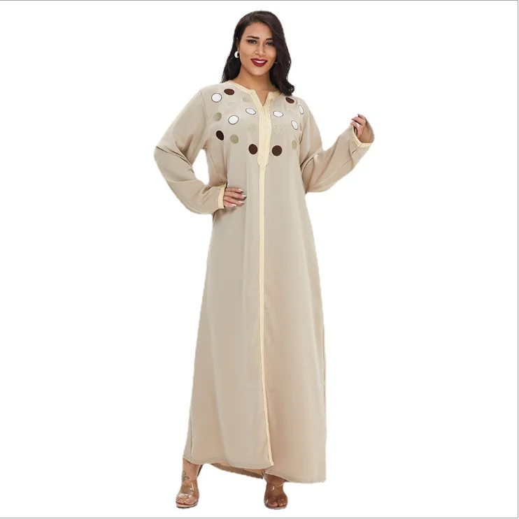 

High quality loose long sleeve maxi party dress ethnic muslim dress, Blue,beige