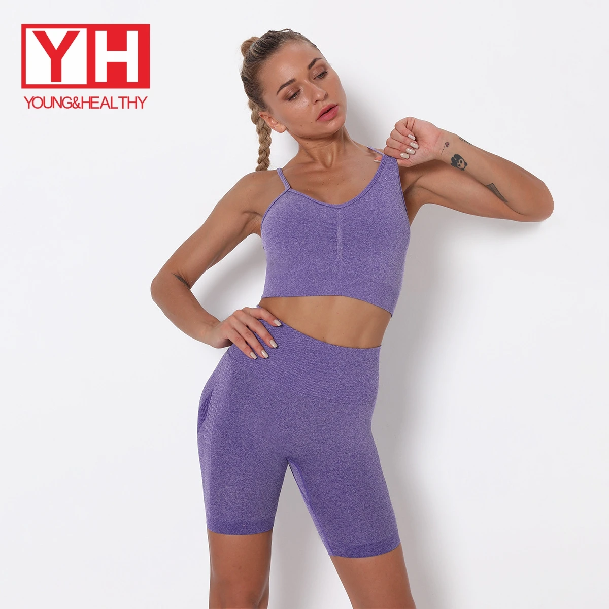 

2021 High Elastic Sports Women Seamless Designed Yoga Shorts Sets