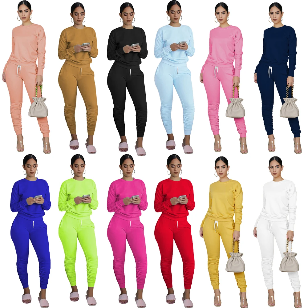 

Plus size 2 pcs Long Sleeve Solid Color Pants Outfits Sport Sweatsuit Autumn Jogging Wear Two Piece Set woman track suit hot