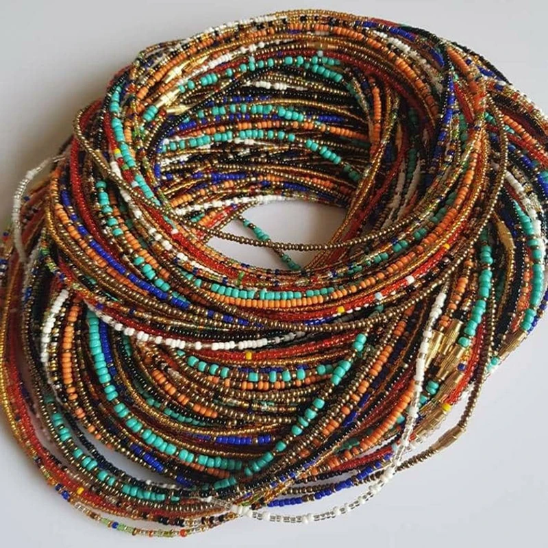 

waistbead belly chain charms ghana women thread stretch jewlry making, Multi