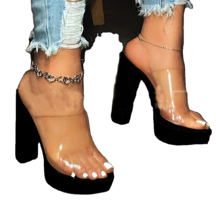 

European and American big summer new sexy transparent waterproof platform with thick heel ultra high heel fish mouth sandal fema, As shown in figure