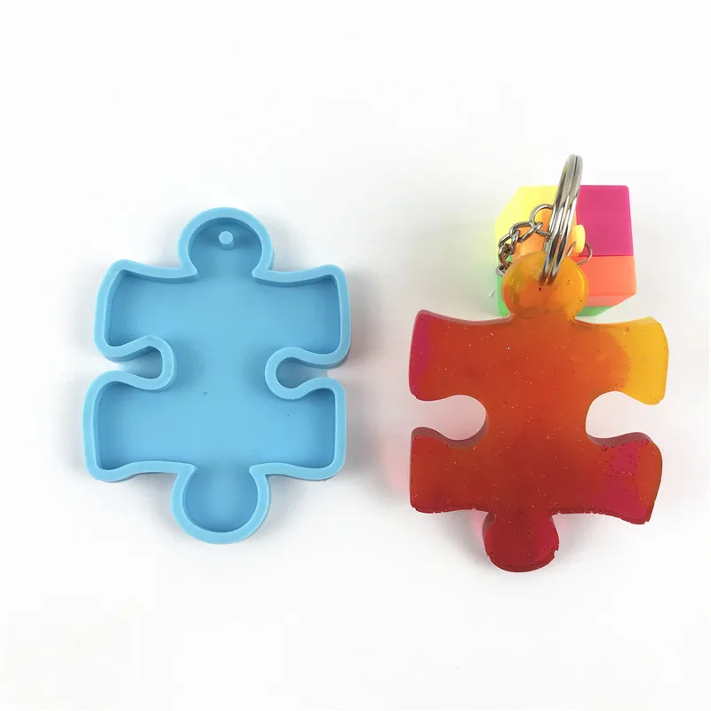

2153 Shiny Puzzle keychain mold DIY epoxy resin table keychain silicone molds molding rubber mold craft, Random