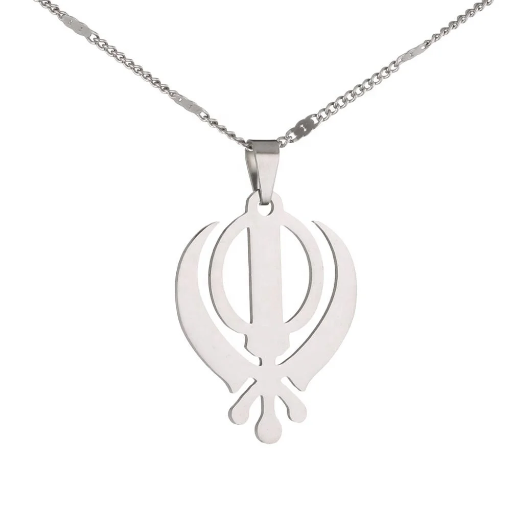 

Stainless Steel Sikhism Necklace Pendant Sikh Khanda Jewelry Silver Color Sikhs Necklaces