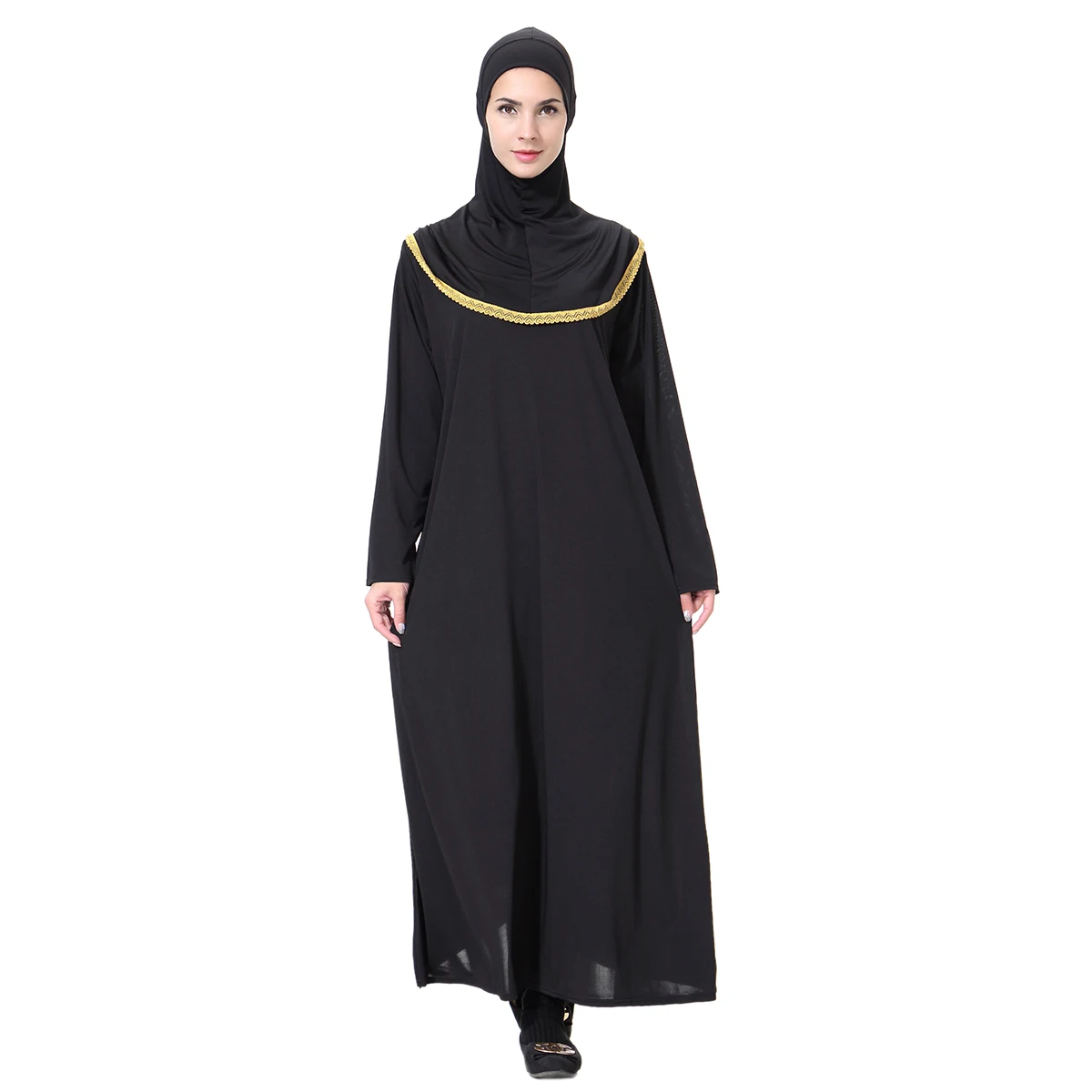 

2021 Hot Sale Muslim Lady Thobe Tee Dress DecalsTwo-piece Suit Gown With Hijab For Women