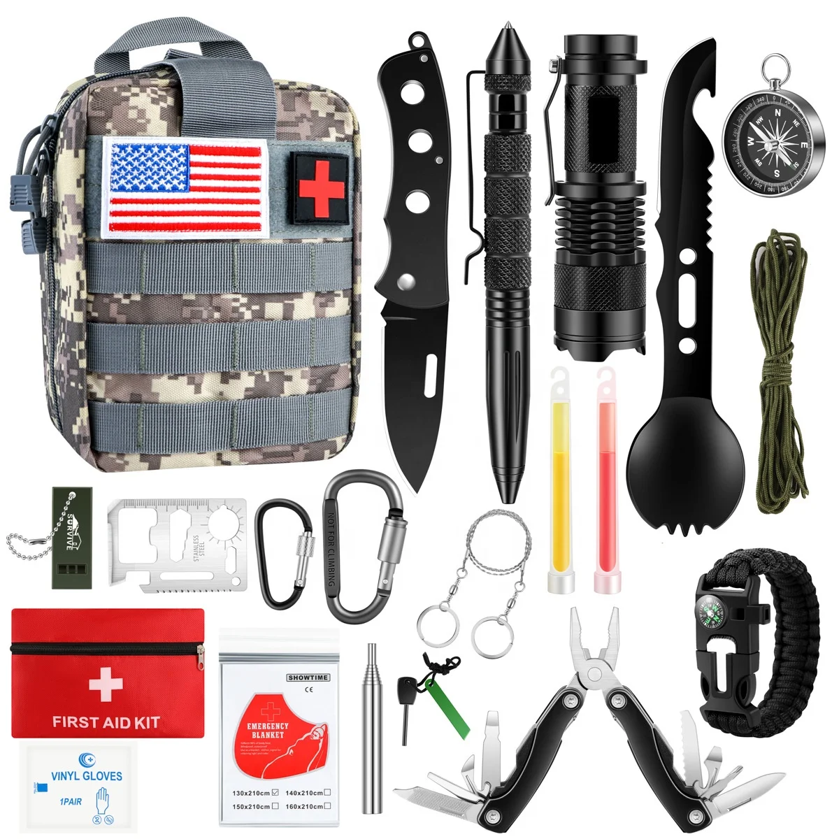 

Wholesale Outdoor Military Camping Travel Survival Gear For Outdoor First Aid Survival Kit Emergency Military Survival Kit Set, Green