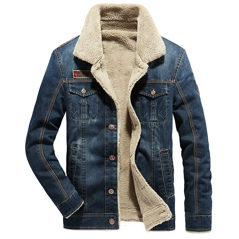 

Fashion winter faux fur men's denim coat with corduroy lining warm man jacket, Black or customized color