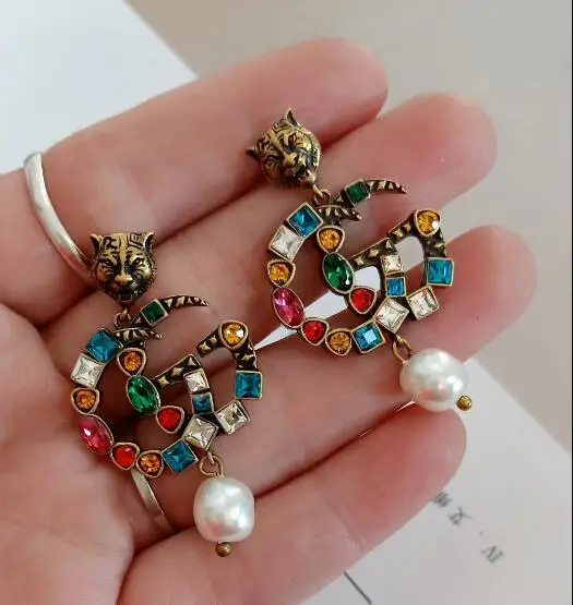 Wholesale Vintage Double C Earrings Fashion Multicolor Crystal Earrings ...