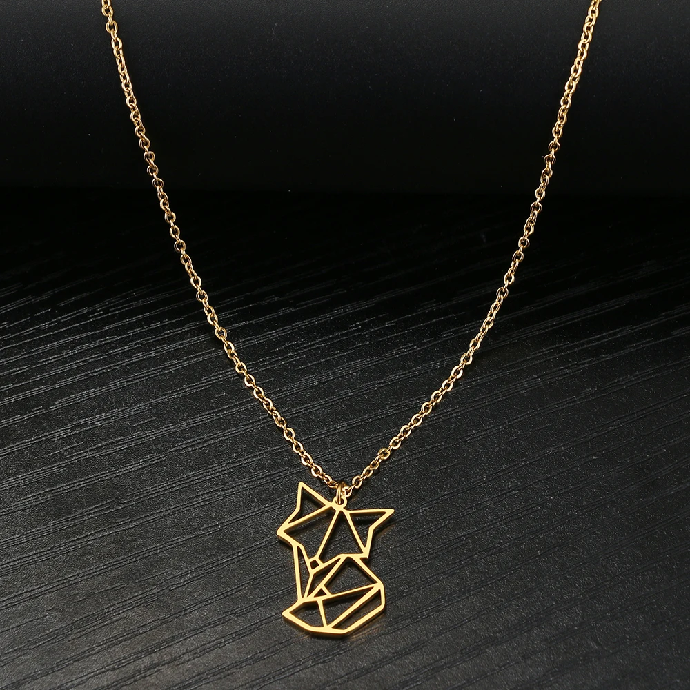 

Stainless Steel Necklaces Hollow Fox Animal Pendant Choker Men's Chain Fashion Necklace For Women Jewelry Party Gifts One Piece