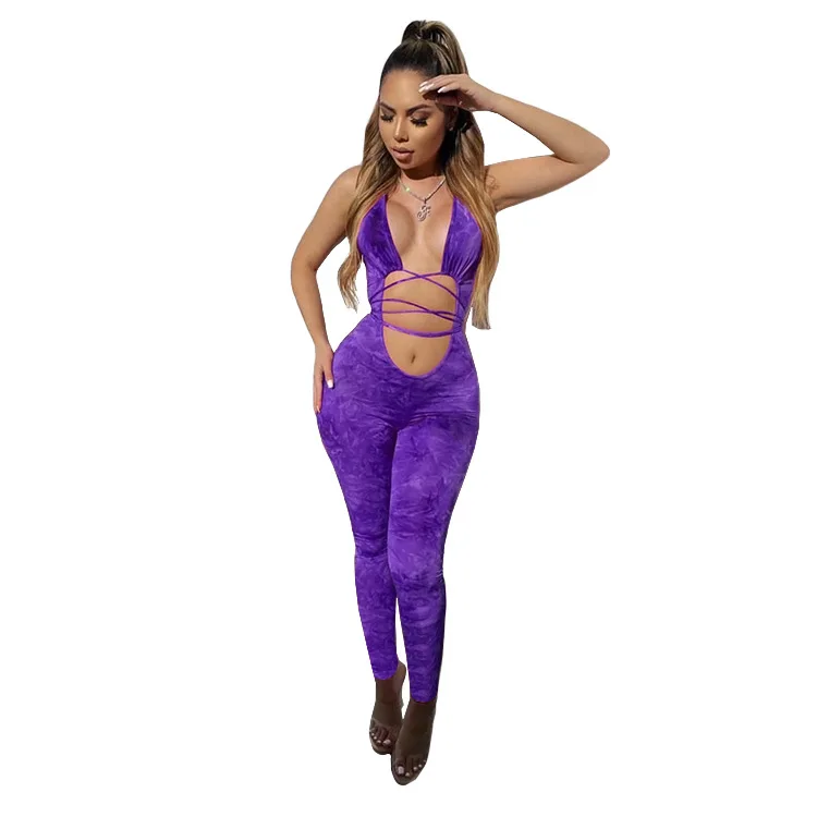 

Wholesale high quality summer print sexy lace-up HOBISH jumpsuit for women