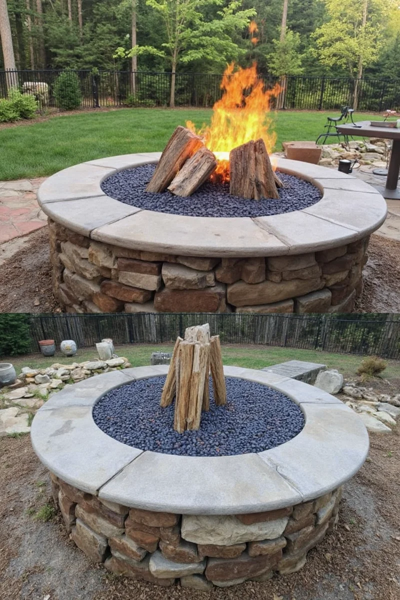 Stylish fountain fire pit combo in a contemporary garden