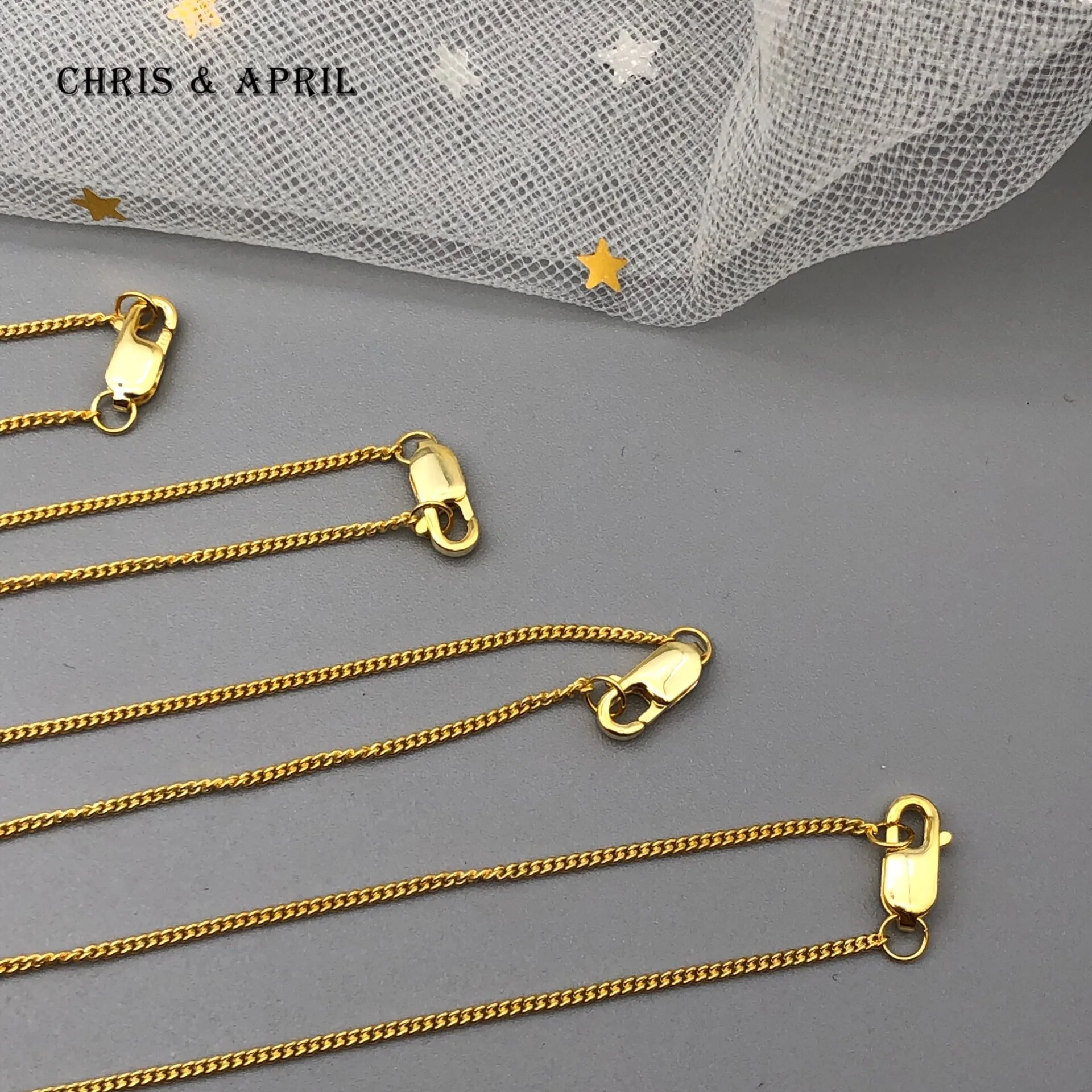 

Chris April Fine Jewelry 14k gold plated 925 sterling silver custom vermeil curb chains with lobster clasp