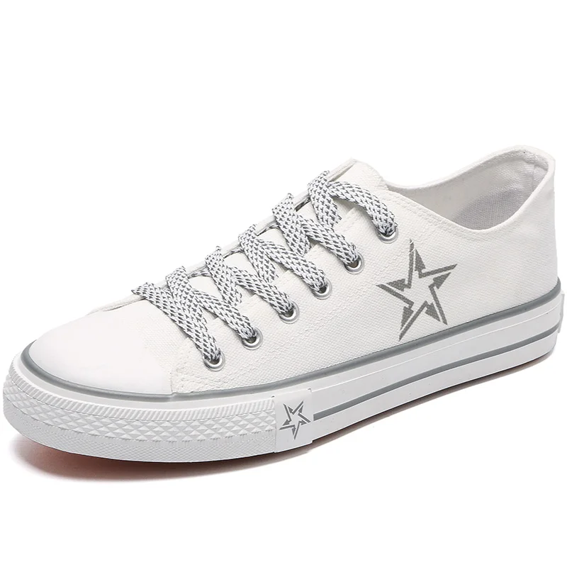 

Ladies plain black white bulk stock wholesale cheap girls luminous reflective star women canvas shoes, White,black