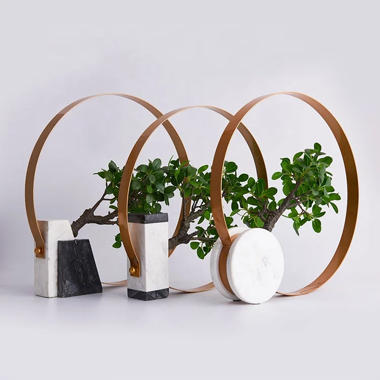 
Artificial wholesale metal marble green plant simulation furnishing article for home decor 
