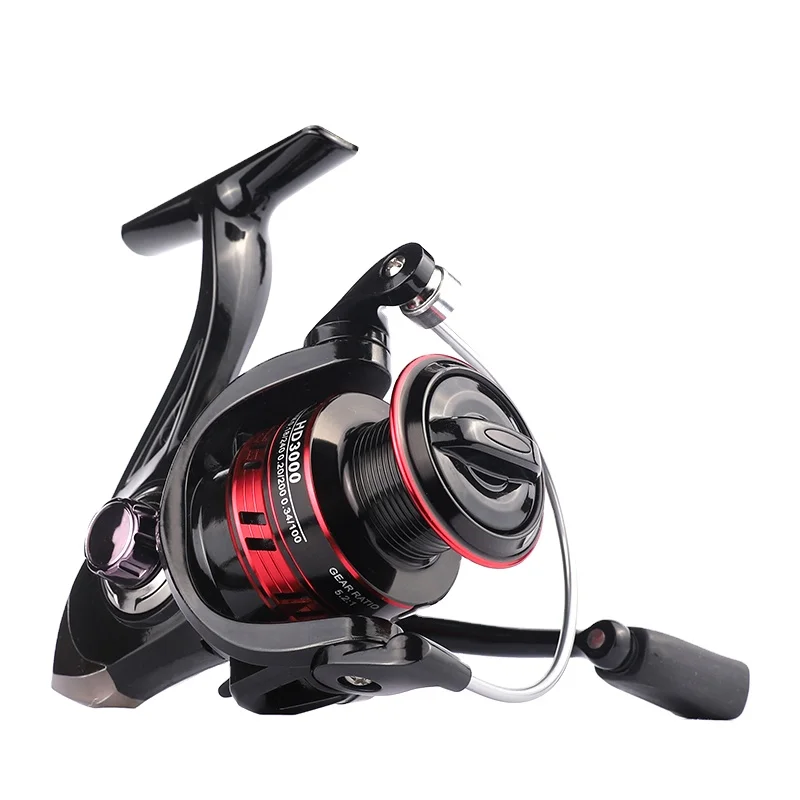 

LINNHUE HD500-7000 Spinning Reel 8KG Max Drag Reel Fishing 5.2:1 High Speed Metal Spool Coil Fishing Reels Support customization, Black+red
