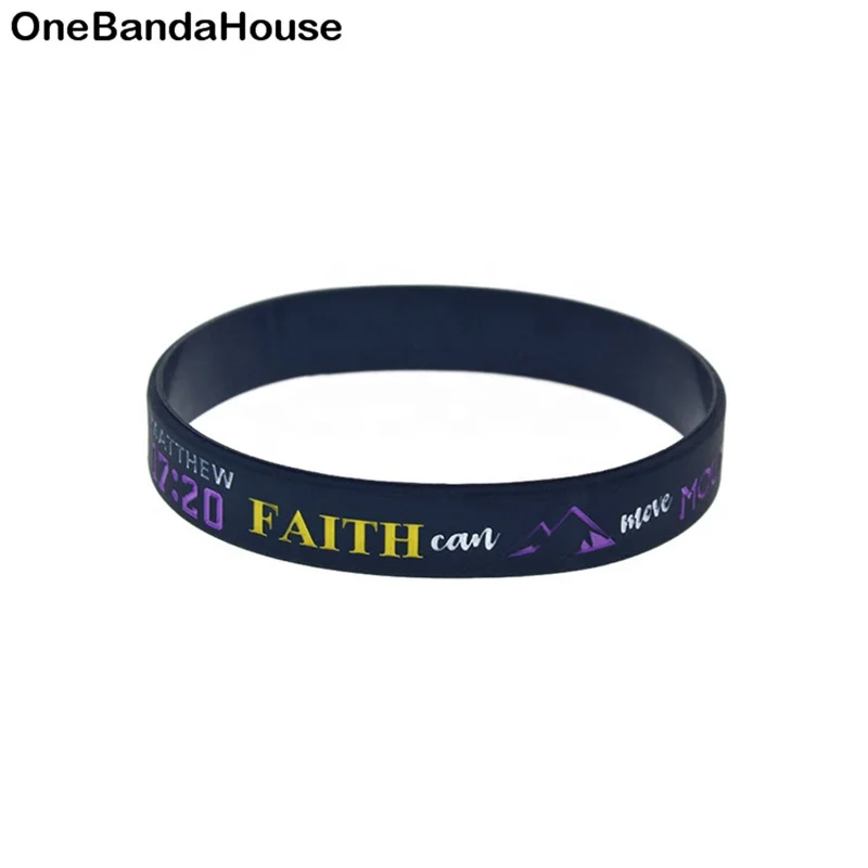 

50PCS Silicone Wristband to Tell You Mattew 17 20 Faith can move mountains, Black