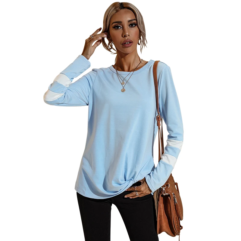 

Women Autumn 2021 New O-neck Solid Color Fashion Long-sleeved Ladies Tops T-shirt Women Bottoming Shirt, Customized color