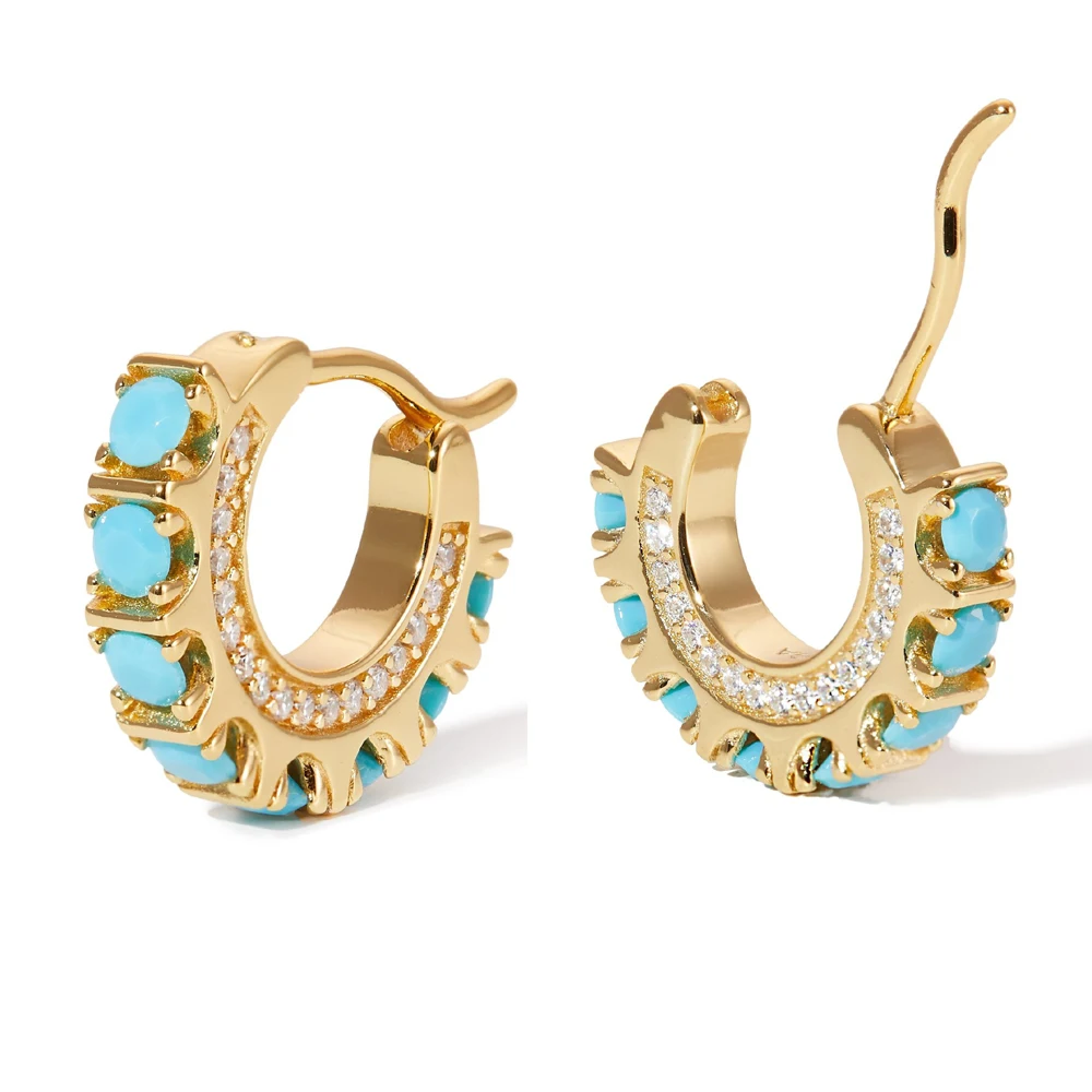 

gold plated turquoise stone geometric half circle hoop earring, Picture