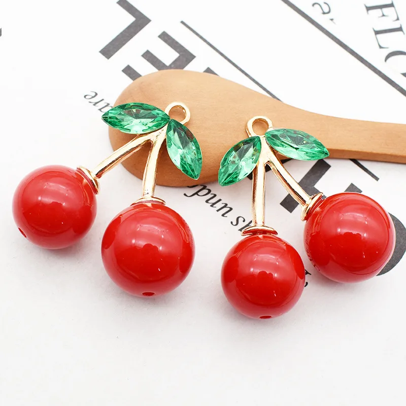 5 Pcs Silver Plated and Enamel Red Cherry Fruit 16X16mm Charms Pendants Beads Lead & Nickel Free Metal Charms Pendants Beads