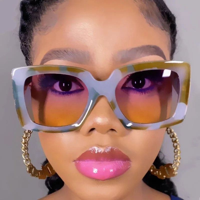 

8137 Top Trendy Unisex Glasses Multi-color Thick Frame Women Square Sunglasses 2022, As shown