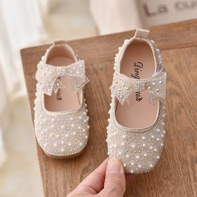

B10948A 2021 new spring and autumn children's fashion diamond little girl leather shoes, Gold/pink/silver