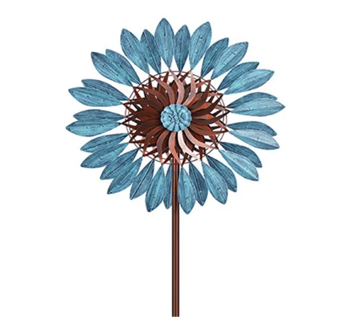 

Hourpark Best selling blue leaf wind spinner Double-sides flower windmill garden wind spinner