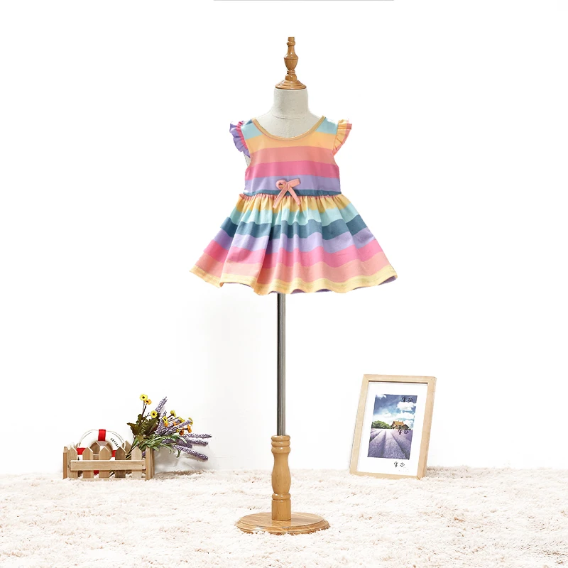 

Baby Rainbow Stripe Princess Dress Children Girl Cotton Summer Sweet Angel Wing Skirt Clothes Kids Party Frock Girls Dresses