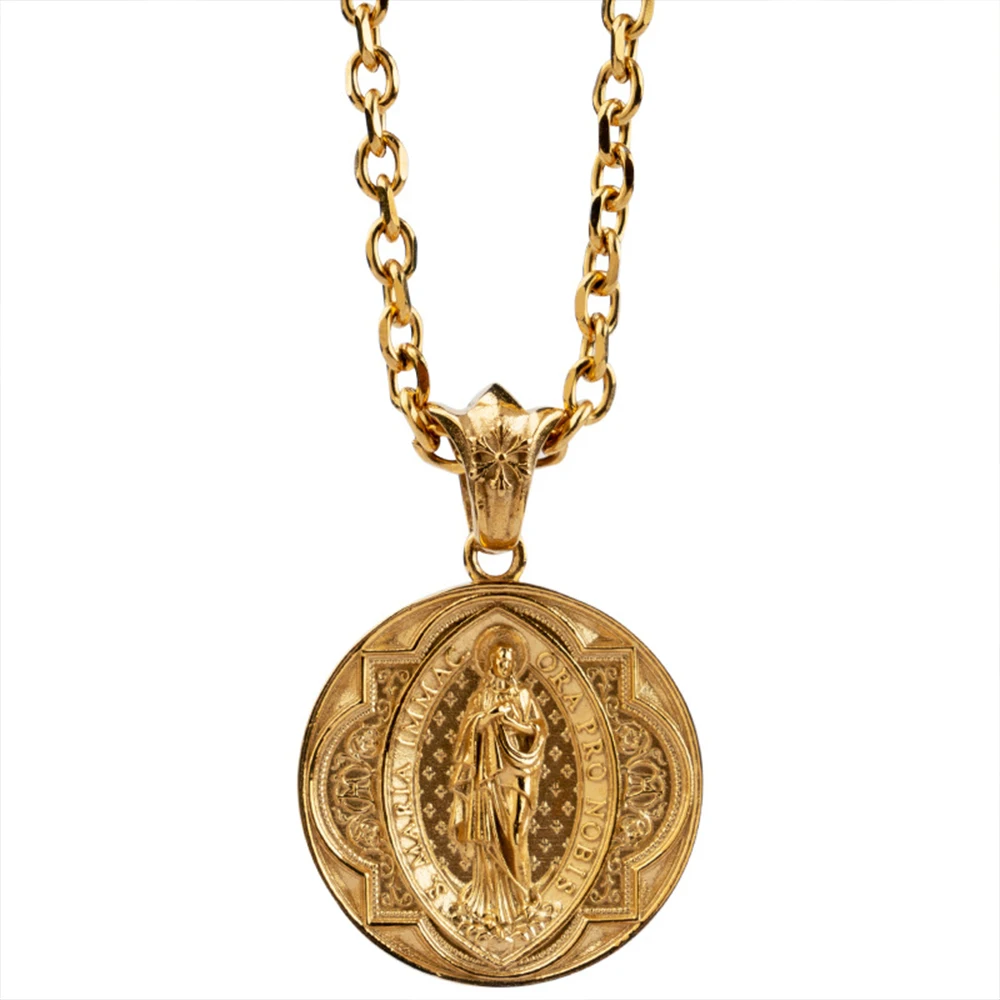 

Jewelry 2021 Pendant Gothic Girl Virgin Mary Gold Plated Minimalist 925 Sterling Silver Necklace