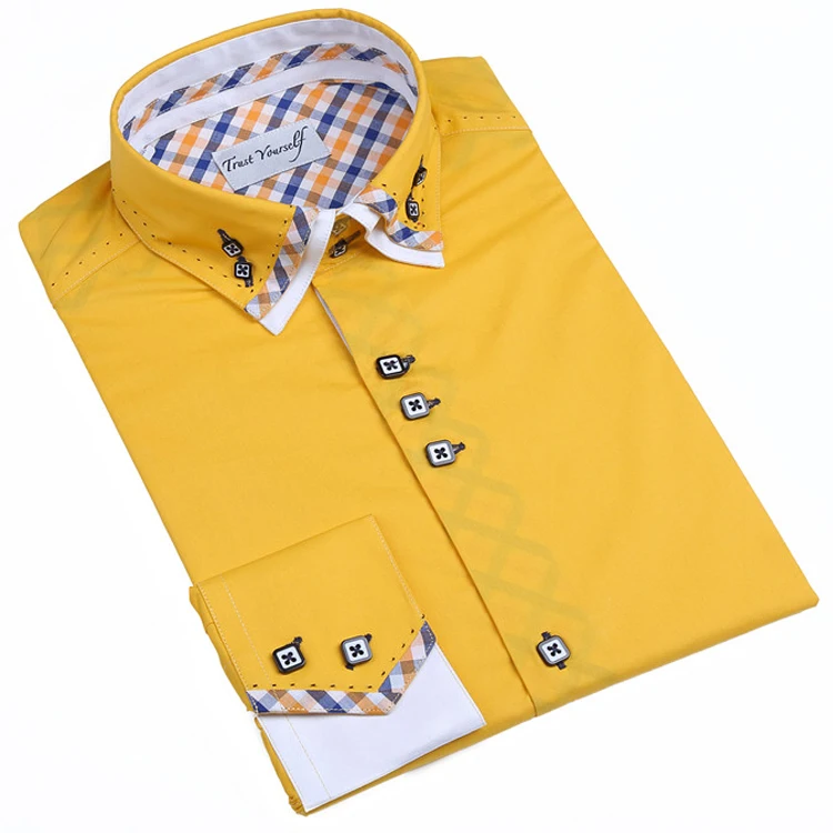 

2021 fashion 100 cotton contrast collar button down casual shirt for men
