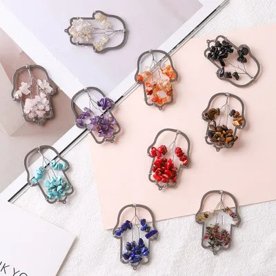 

Hot Sale Colorful Natural Stone Tulip Charms Stainless Steel Hamsa Pendants For Fashion Necklace, Culticolor