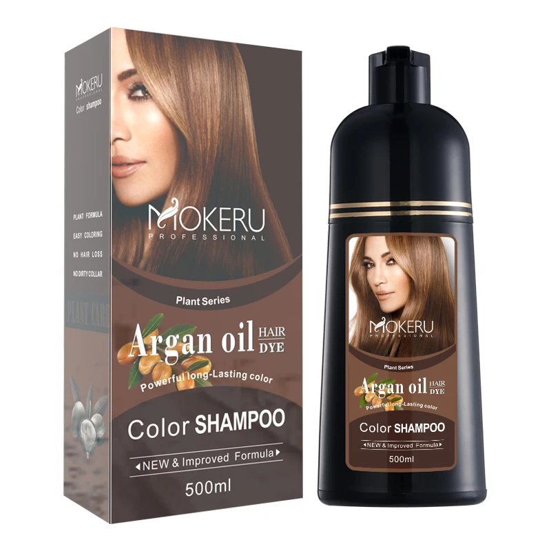

Wholesale Private Label Mokeru 500ml Natural Long Lasting Herbal Extract Permanent Gray Hair Dye Shampoo For Color Dye Shampoo, 12 colors