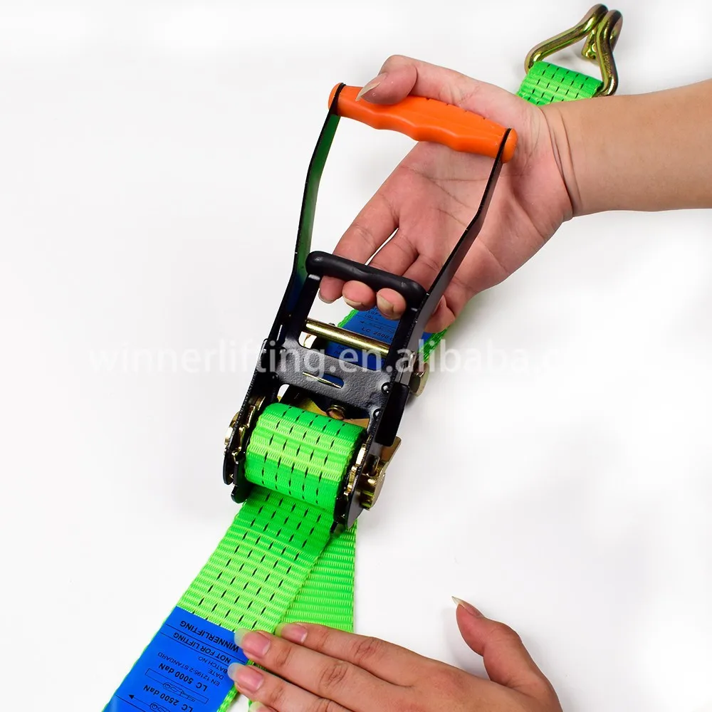 2" 5 Ton 50mm Orange Finger Handle Ratchet Buckle Cargo Tensioner Lashing Belt With 2 Inch